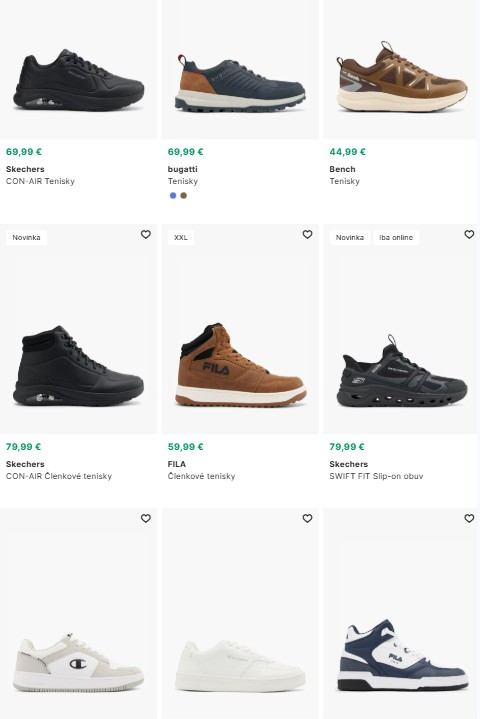 rôzne druhy pánskych tenisiek