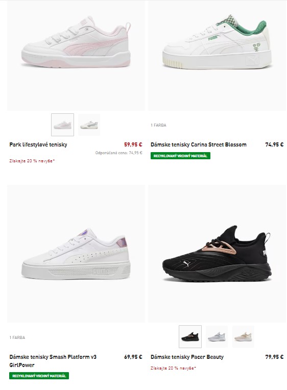 Ponuka dámskych tenisiek v e-shope Puma.