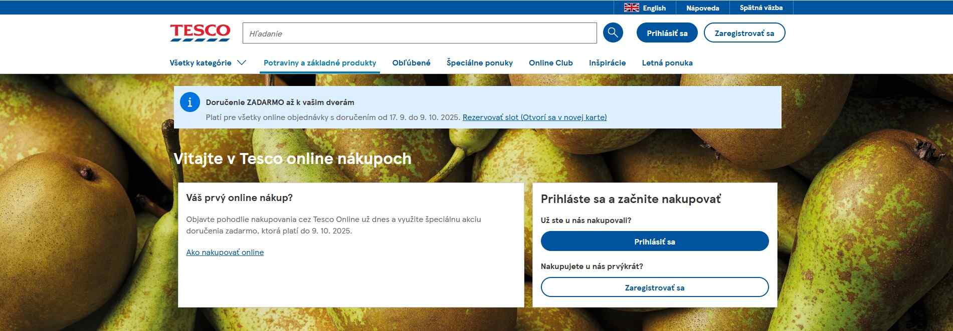 homepage Tesco online nákupy