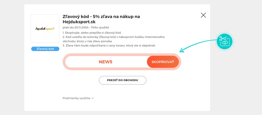 Návod ako skopírovať zľavový kód hejduksport