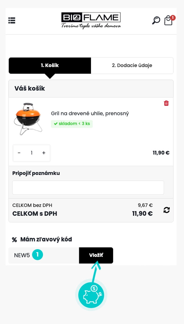 Návod ako uplatniť zľavový kód v košíku e-shopu BioFlame