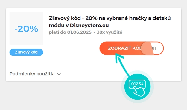 Ukážka zľavového kódu Disney store