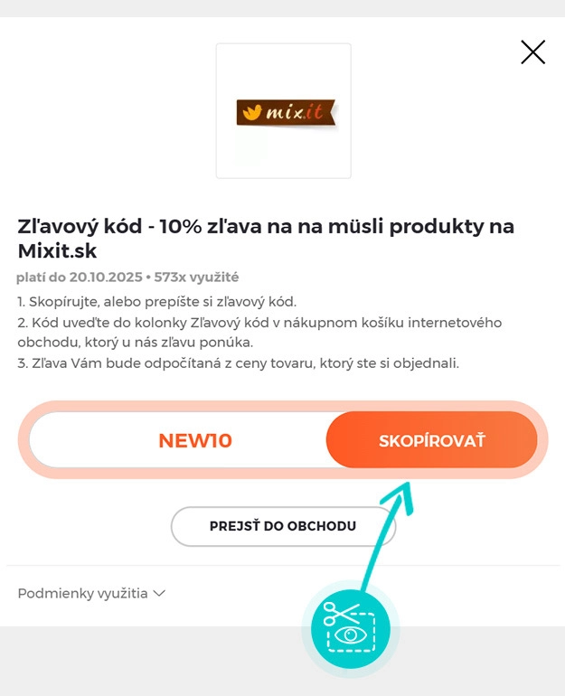 Návod ako skopírovať zľavový kód mixit