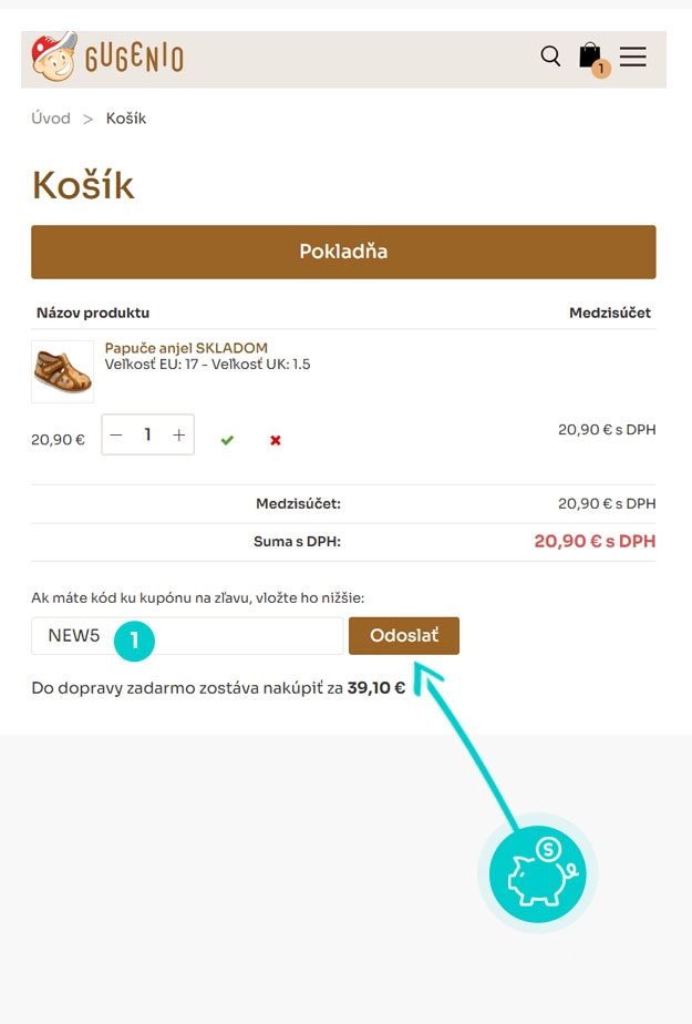 Návod ako uplatniť zľavový kód v košíku e-shopu Gugenio