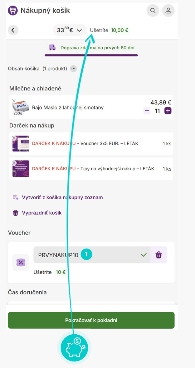 Návod ako uplatniť zľavový kód v košíku e-shopu Košík.sk