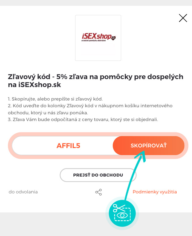 Návod ako skopírovať zľavový kód iSEXshop