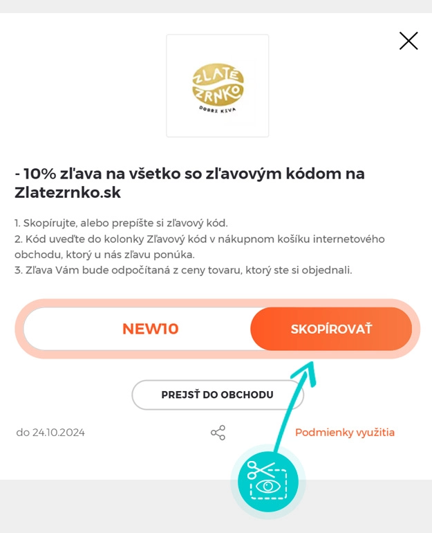 Návod ako skopírovať zľavový kód Zlaté zrnko