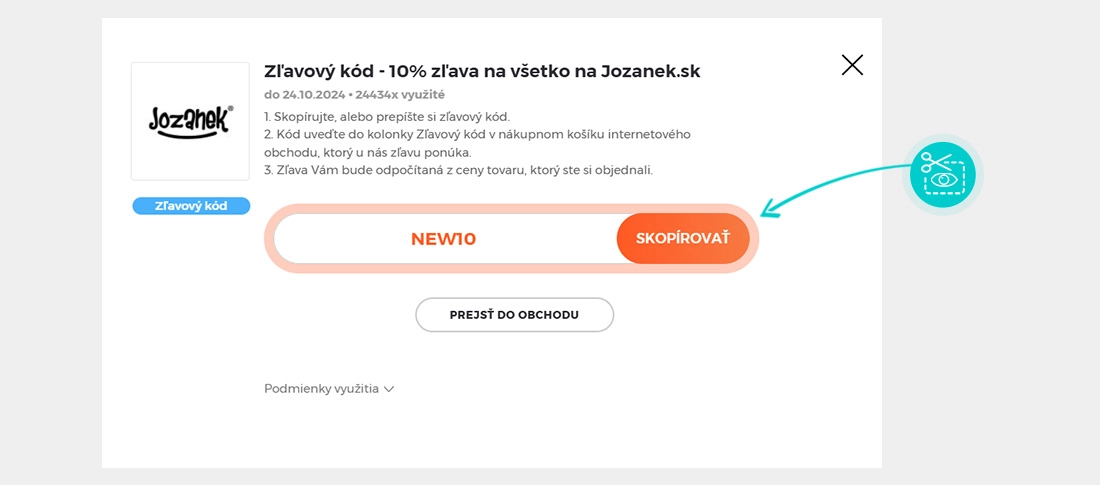 Návod ako skopírovať zľavový kód Jozanek