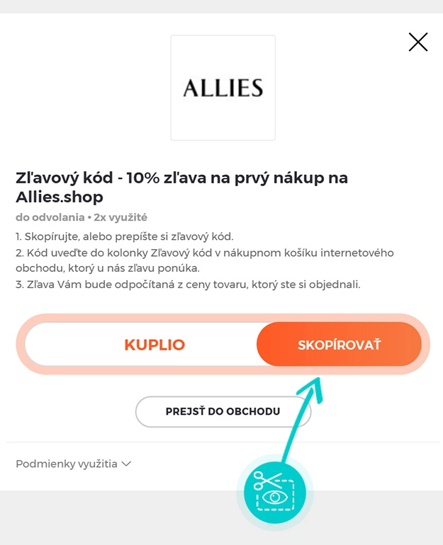Návod ako skopírovať zľavový kód Allies