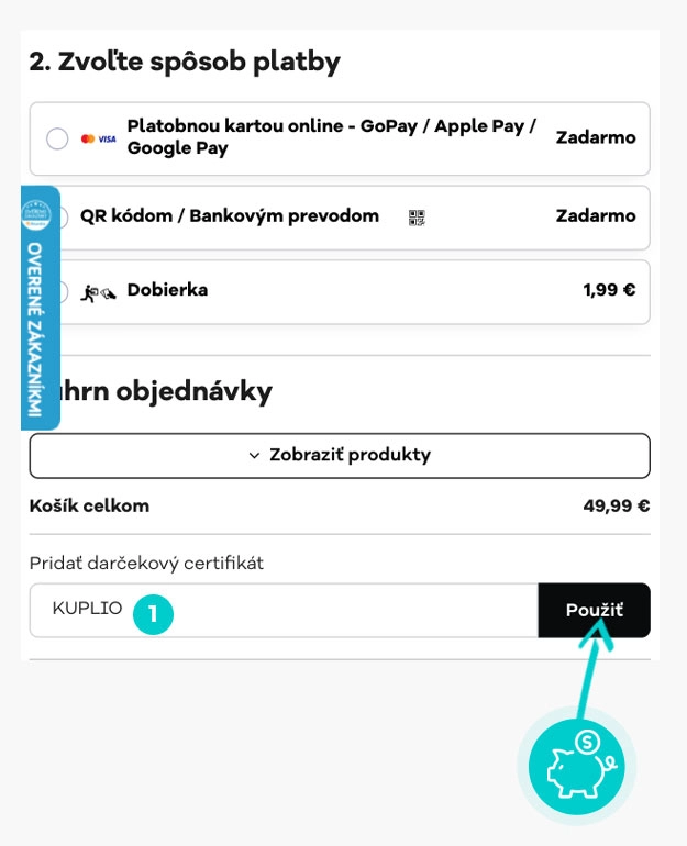 Návod ako uplatniť zľavový kód v košíku e-shopu Cubenest