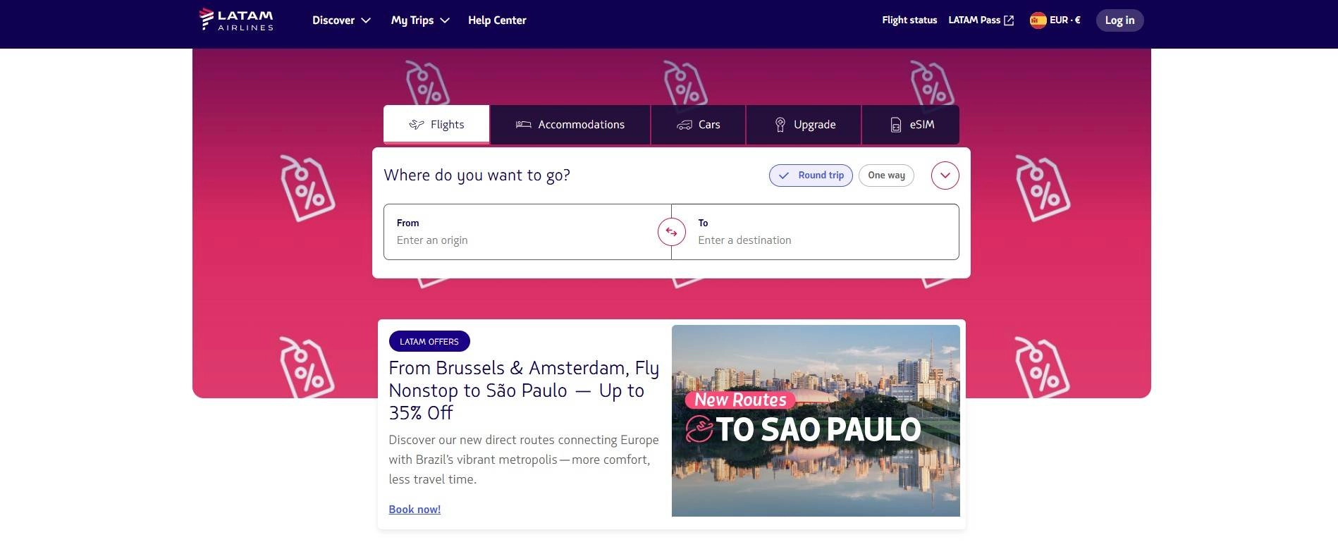 homepage Latam Airlines rezervácia letov ubytovania požičanie auta