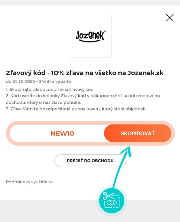 Návod ako skopírovať zľavový kód Jozanek