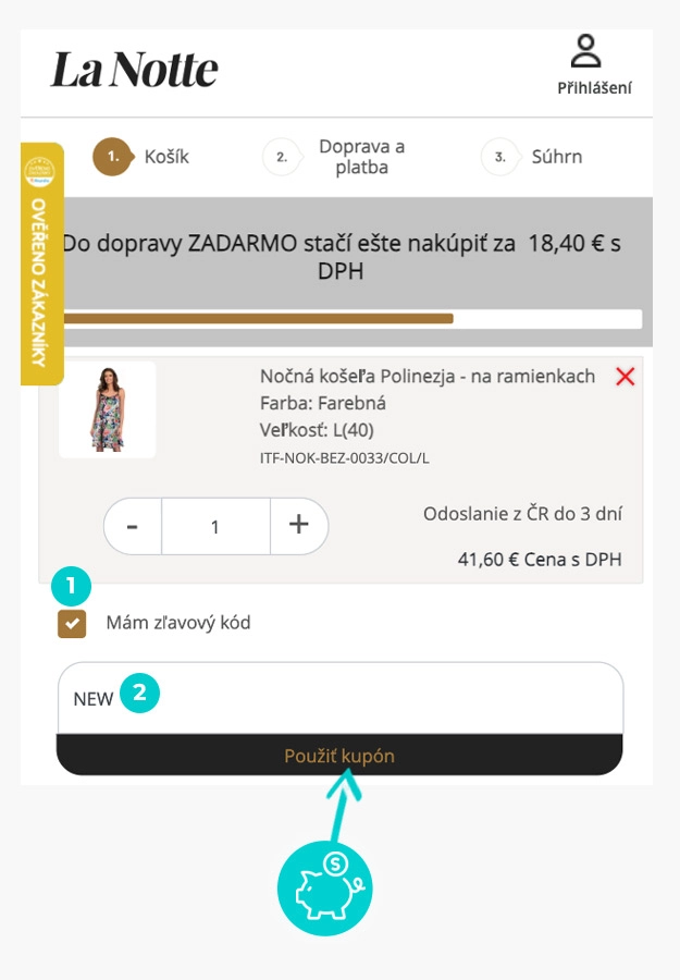 Návod ako uplatniť zľavový kód v košíku e-shopu LaNotte