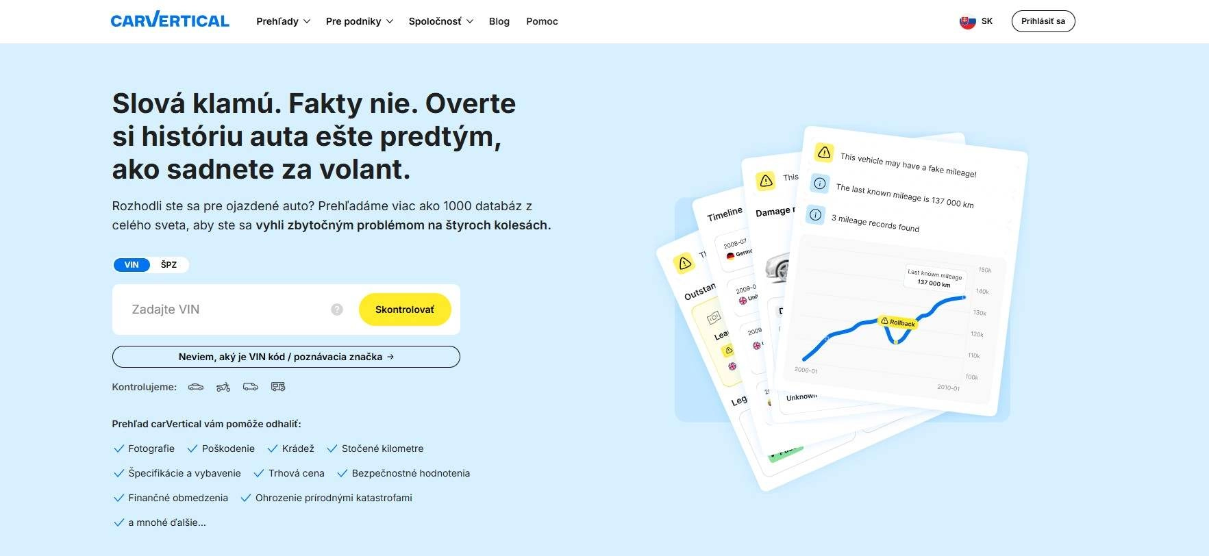 homepage carVertical prehľad o histórii vozidiel
