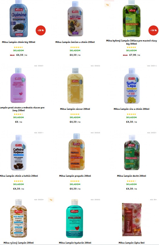 šampóny z e-shopu Milva