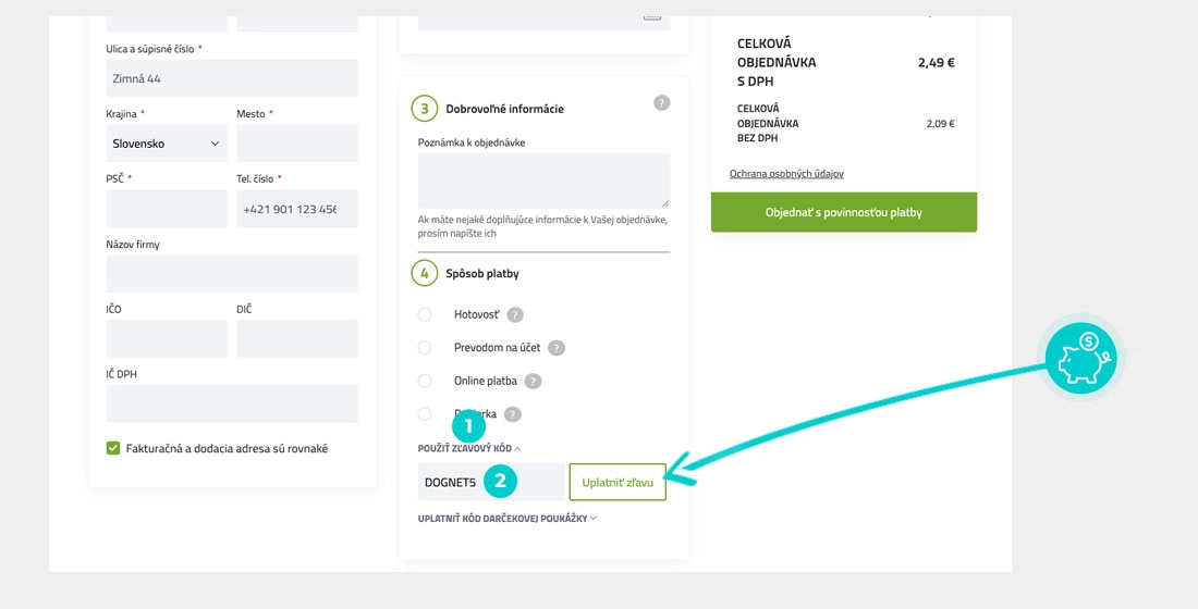 Návod ako uplatniť zľavový kód v košíku e-shopu ValachShop