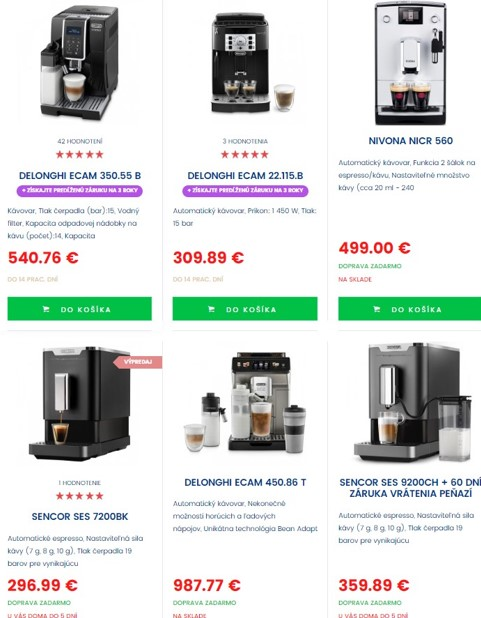 Ponuka kávovarov v e-shope Andrea Shop