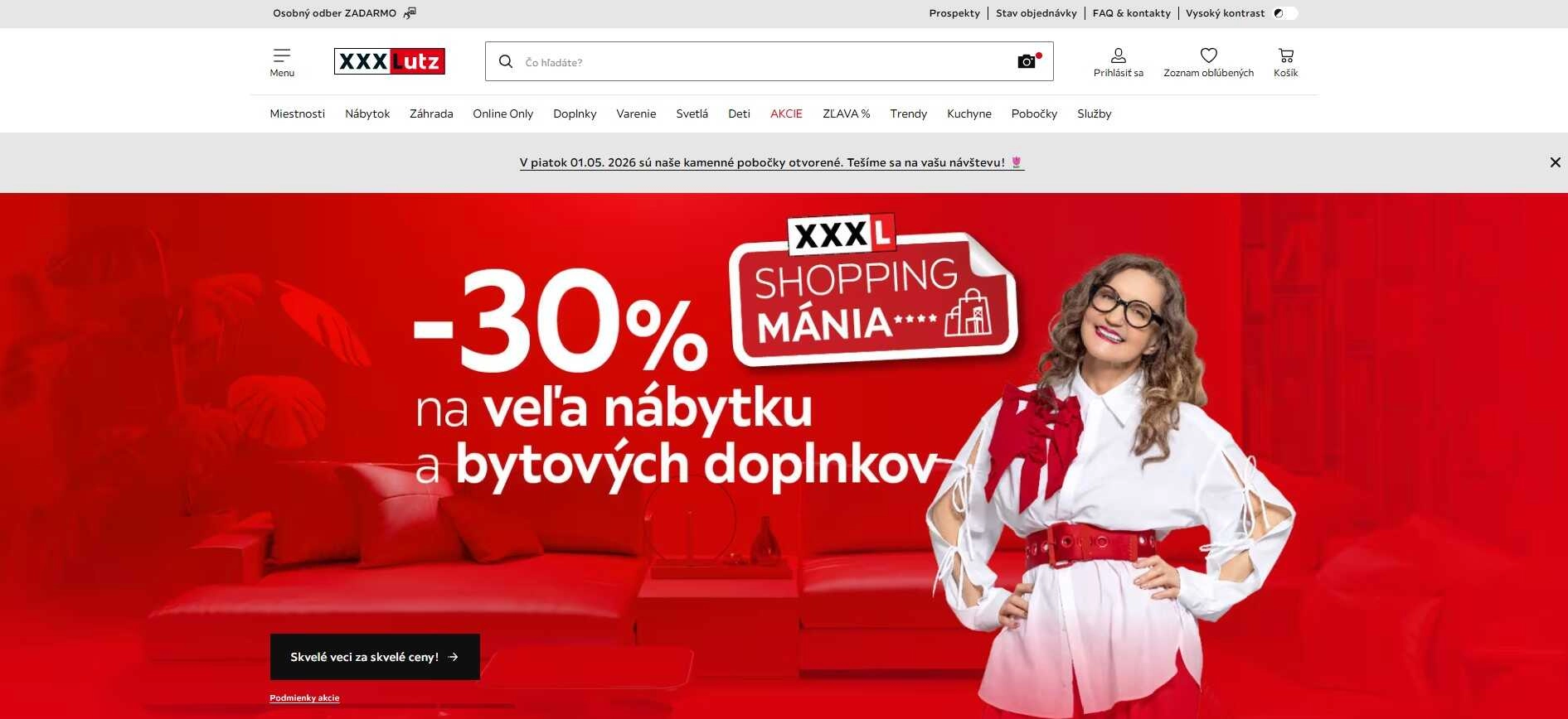 homepage XXXLutz zľavy na nábytok a bytové doplnky