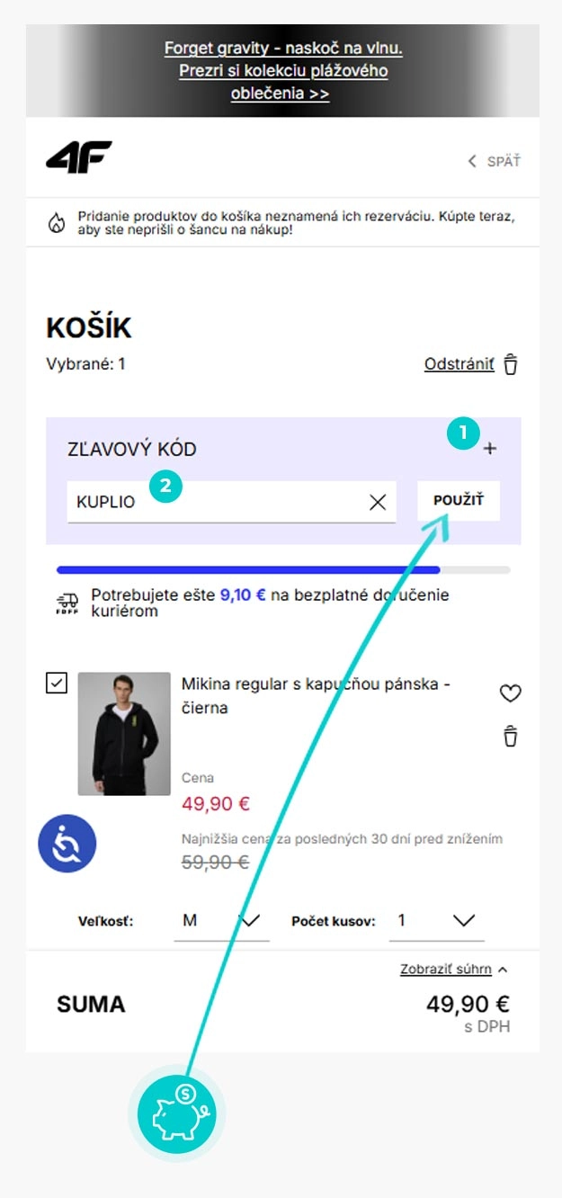Návod ako uplatniť zľavový kód v košíku e-shopu 4F