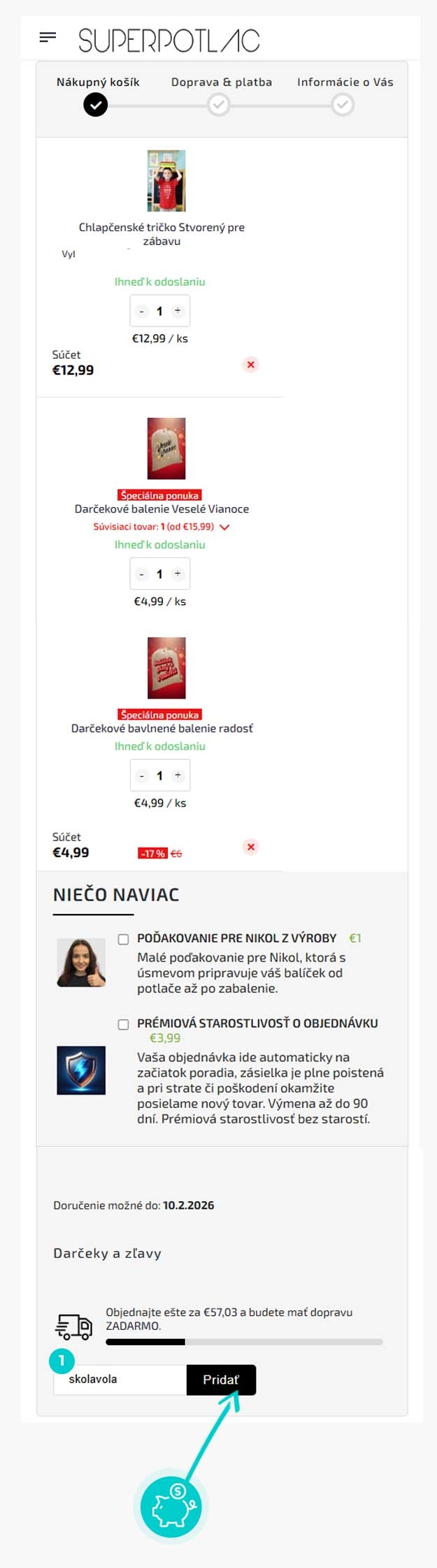 Návod ako uplatniť zľavový kód v košíku e-shopu SuperPotlac