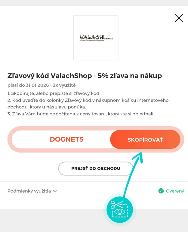 Návod ako skopírovať zľavový kód ValachShop
