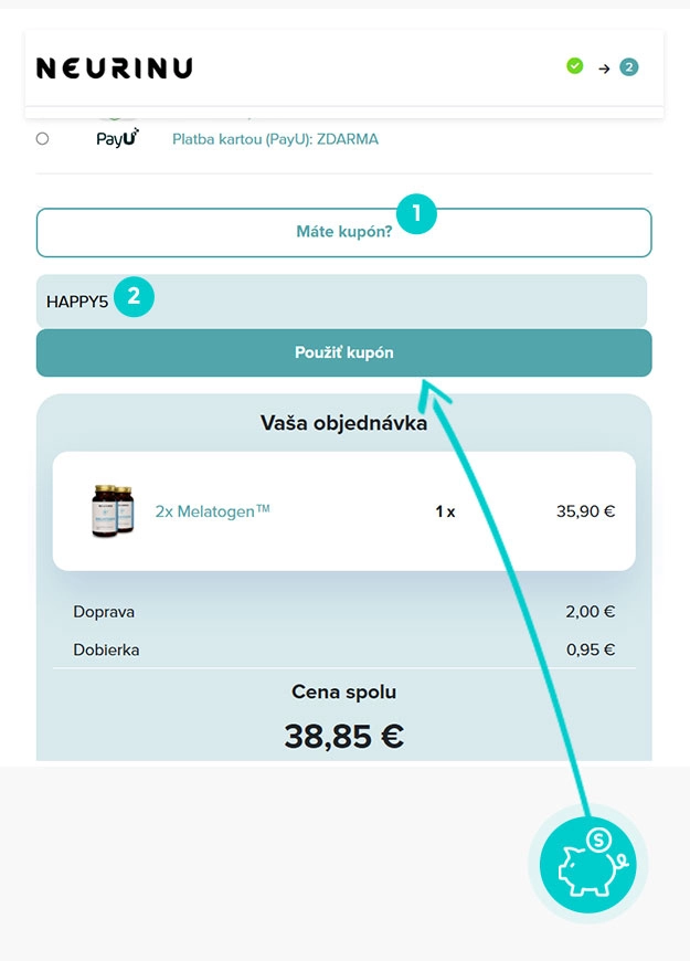 Návod ako uplatniť zľavový kód v košíku e-shopu Neurinu