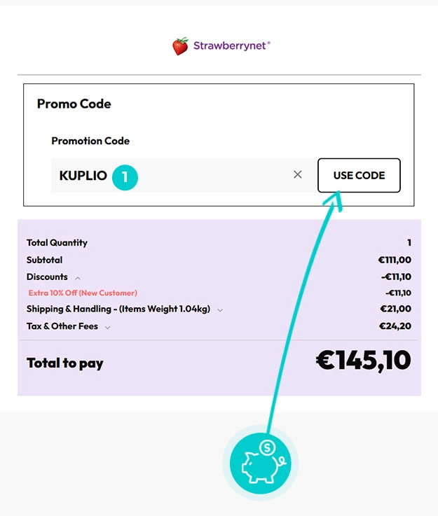 Návod ako uplatniť zľavový kód v košíku e-shopu Strawberrynet