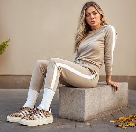 žena obutá v teniskách so zvieracím vzorom