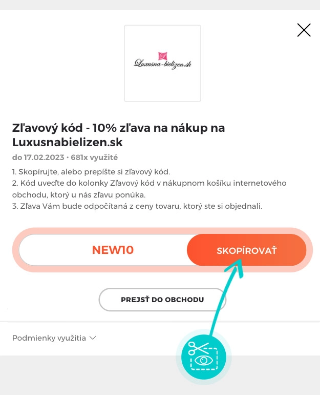 Návod ako skopírovať zľavový kód Luxusnabielizen.sk