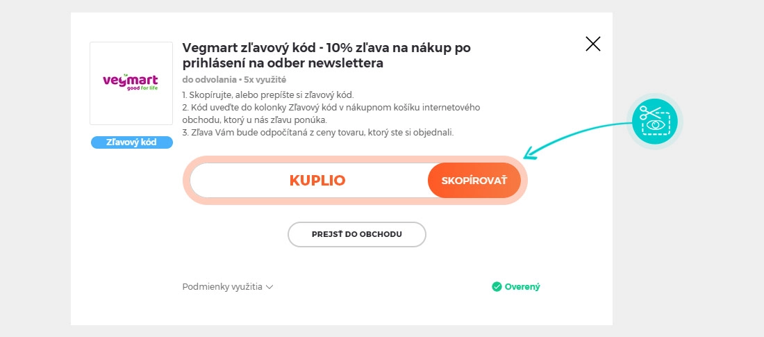 Návod ako skopírovať zľavový kód Vegmart