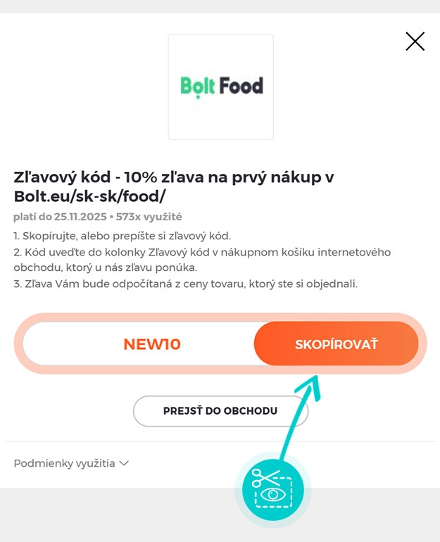 Návod ako skopírovať zľavový kód Bolt Food