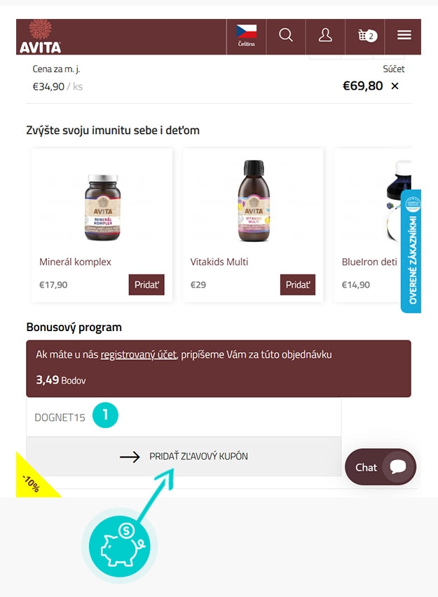 Návod ako uplatniť zľavový kód v košíku e-shopu Avita