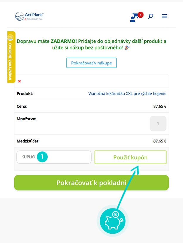 Návod ako uplatniť zľavový kód v košíku e-shopu ActiMaris