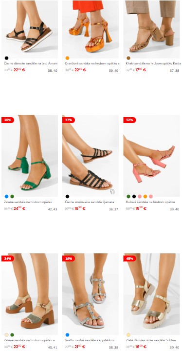 rôzne druhy dámskych sandálov