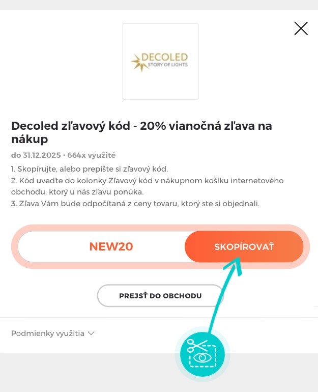 Návod ako skopírovať zľavový kód Decoled