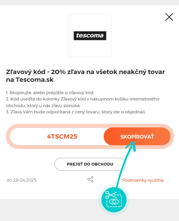 Návod ako skopírovať zľavový kód Tescoma