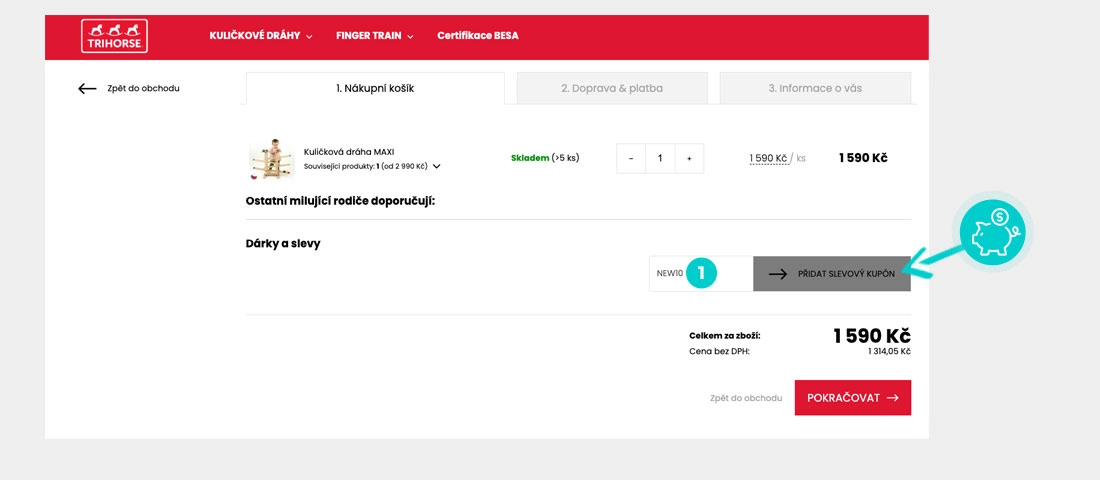 Návod ako uplatniť zľavový kód v košíku e-shopu Trihorse