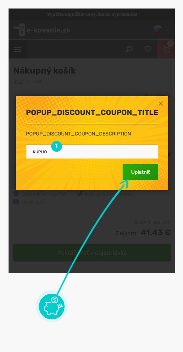 Návod ako uplatniť zľavový kód v košíku e-shopu e-kovanie.sk