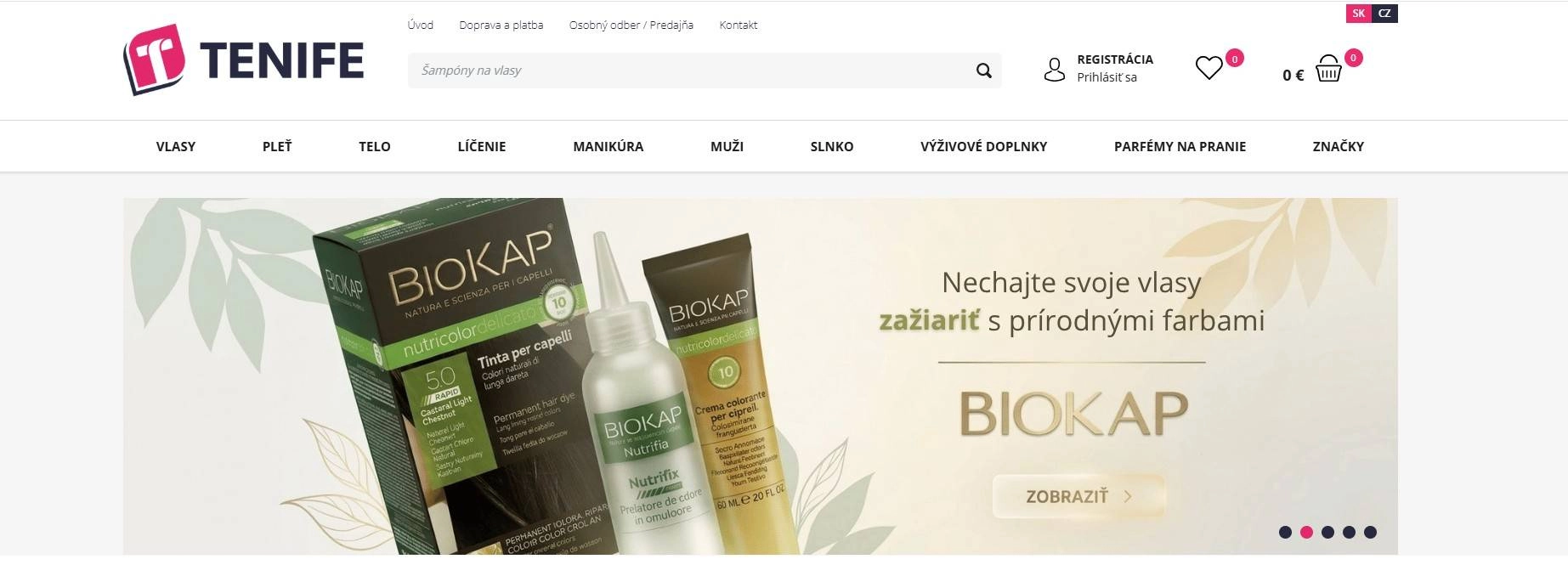 homepage Tenife vlasová pleťová telová kozmetika manikúra výživové doplnky