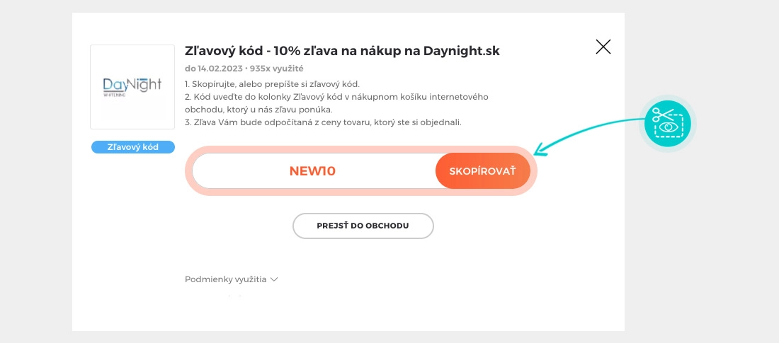 Návod ako skopírovať zľavový kód DayNight