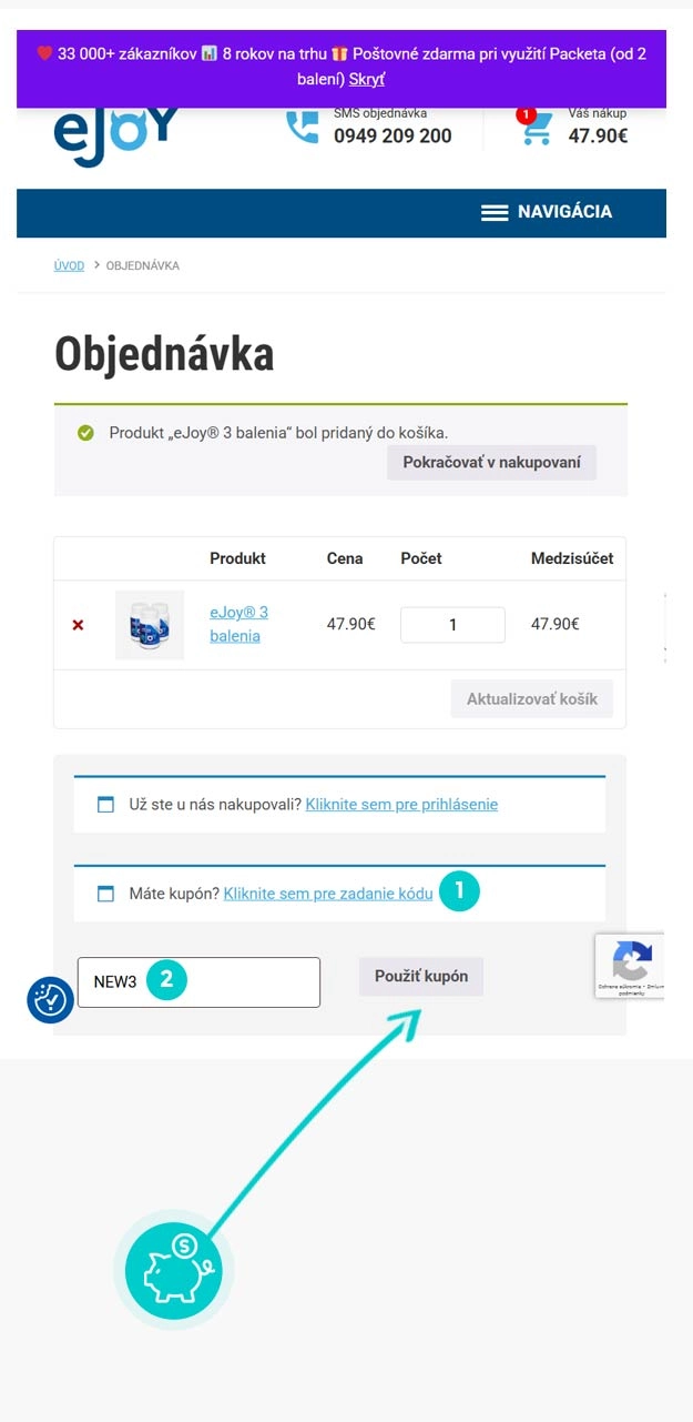 Návod ako uplatniť zľavový kód v košíku e-shopu eJoy