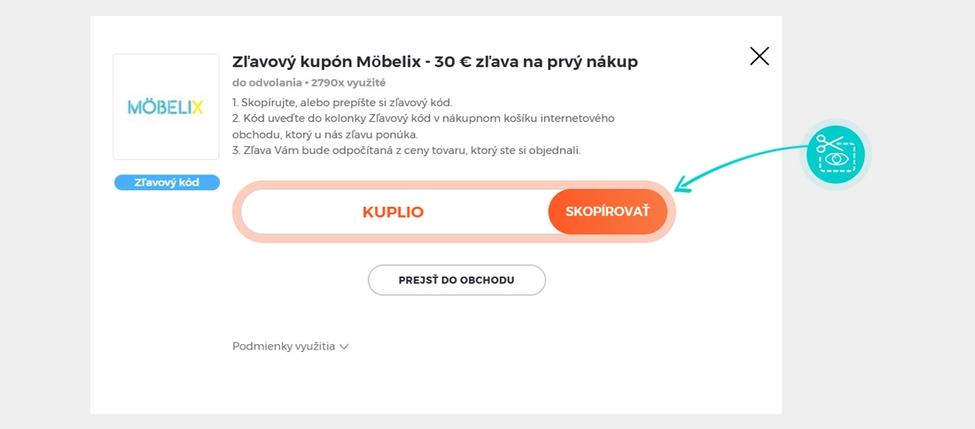 Návod ako skopírovať zľavový kód Möbelix
