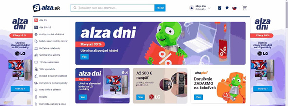 Homepage Alza s ponukou na elektro a iné produkty
