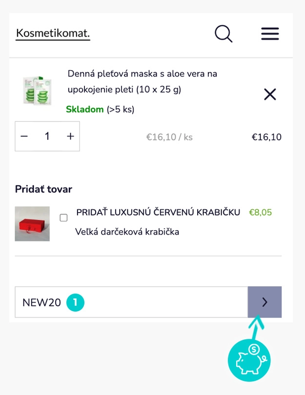 Návod ako uplatniť zľavový kód v košíku e-shopu Kosmetikomat