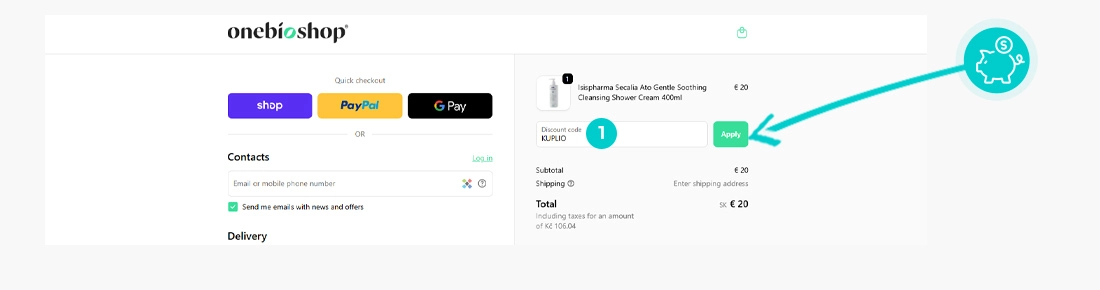 Návod ako uplatniť zľavový kód v košíku e-shopu Onebioshop