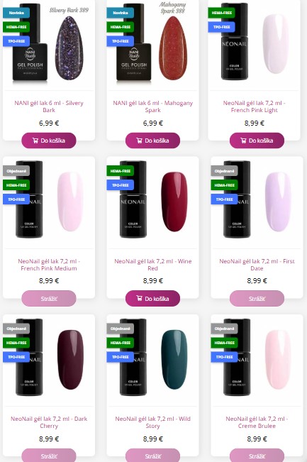 gélové laky v rôznych farbách