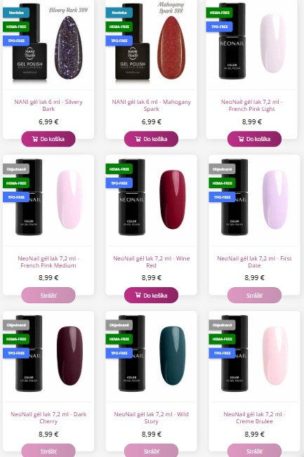 gélové laky v rôznych farbách