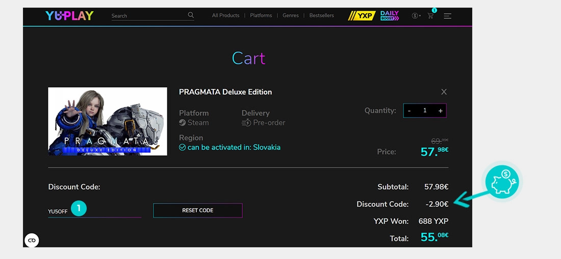 Návod ako uplatniť zľavový kód v košíku e-shopu Yuplay