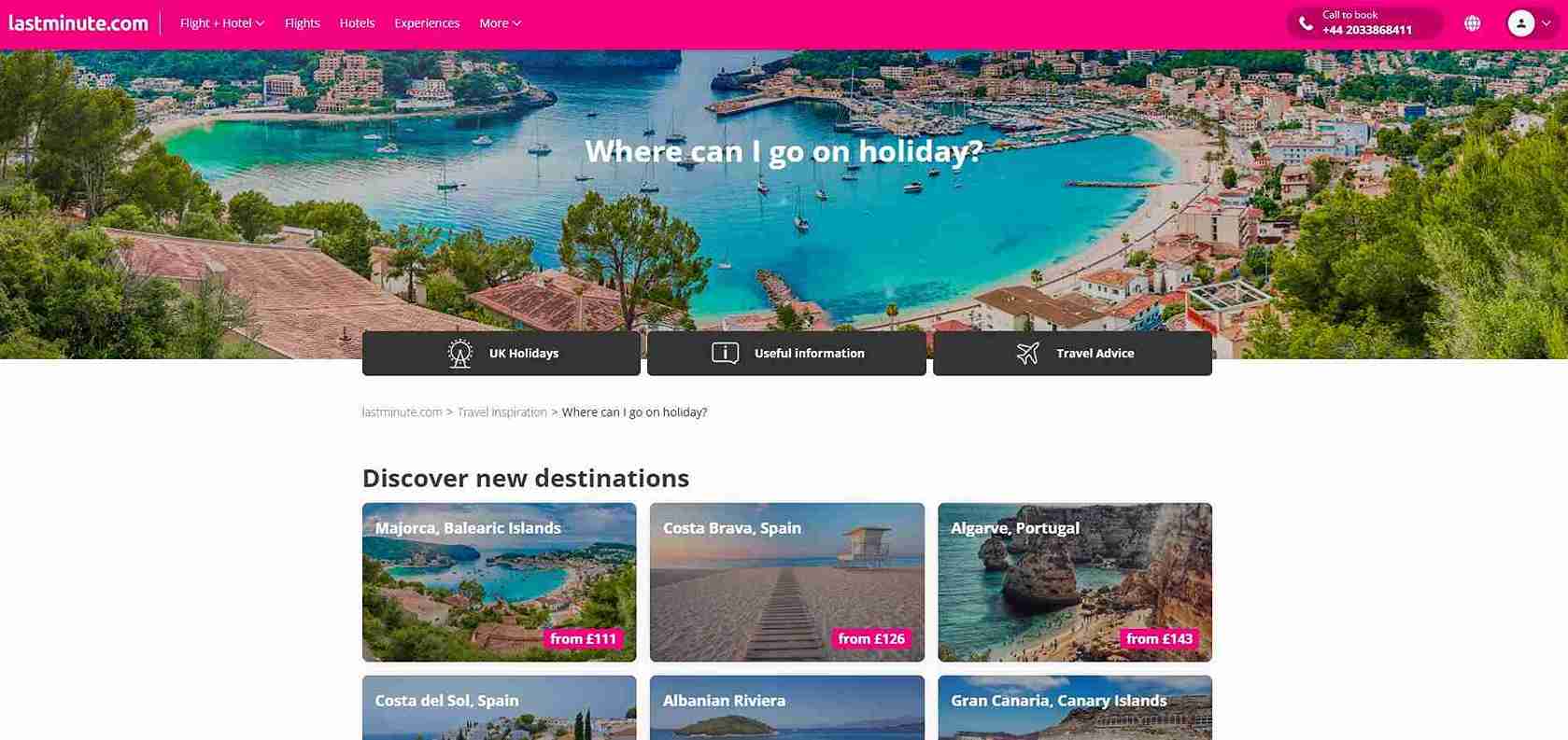 homepage lastminute.com s dovolenkovou ponukou
