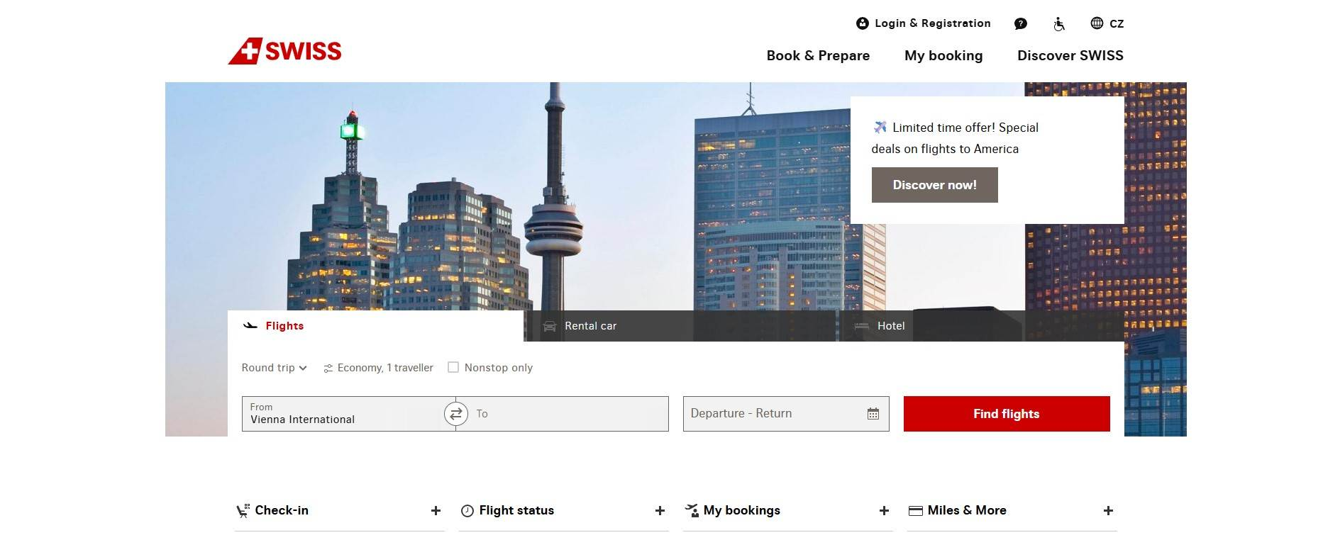 homepage Swiss špeciálne lety do Ameriky